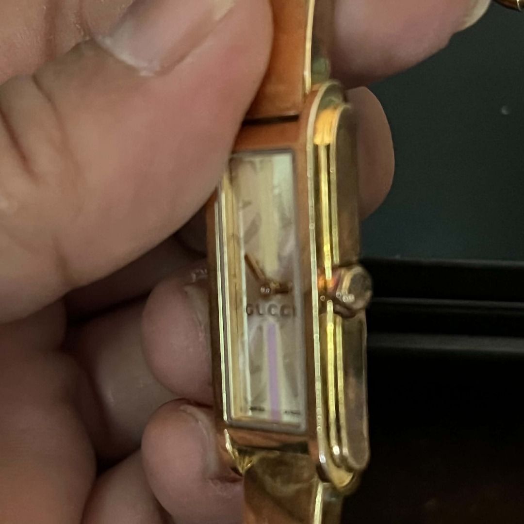 Authentic Vintage Gucci Boots Pattern 109 Quartz bangle wristwatch (PRELOVED) (Category: Women's Watches) located in Cebu City. Submitted by islanevaeh85 (Listing ID 1467501561, Image 2). Description: Gucci Model 109 is a luxury Swiss-made quartz bangle wristwatch from the brand’s G-Line collection, featuring a rigid cuff design and signature horsebit jewelry class. Key Specifications & Features • Movement: Swiss-made quartz movement (frequently 