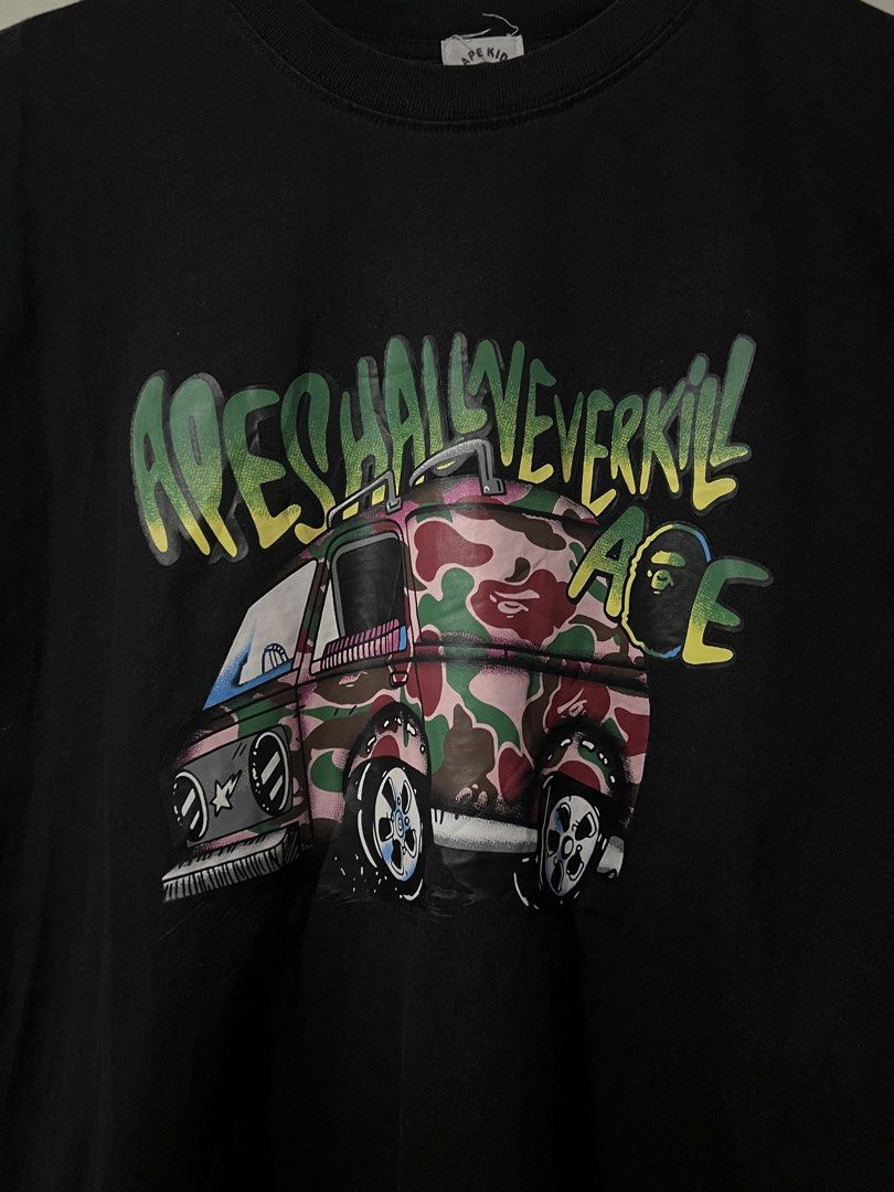 BAPE KID APE SHALL NEVER KILL APE (Category: Other Kids Furniture) located in Manila. Submitted by dailystrategythrift (Listing ID 1467443751, Image 3). Description: BAPE KID SHIRT SIZE 140 ON TAG WIDTH - 18 LENGTH - 23 ₱280+SF.