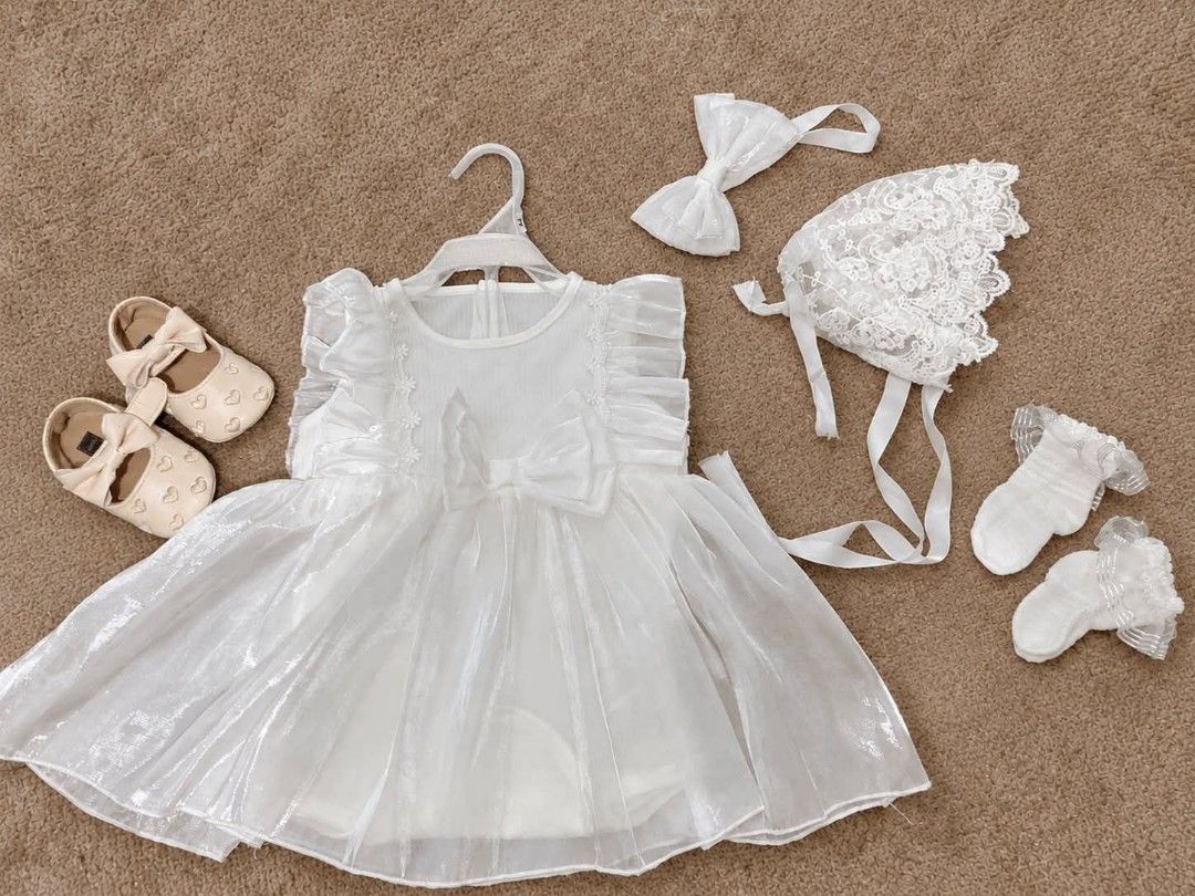 Baptism Dress Set (Category: Babies & Kids Fashion) located in Manila. Submitted by truemoon_bc4353 (Listing ID 1467511182, Image 1). Description: Once na suot good as new. The shoes have sign of usage. but all goods. size 9-12months. Loc : North caloocan.