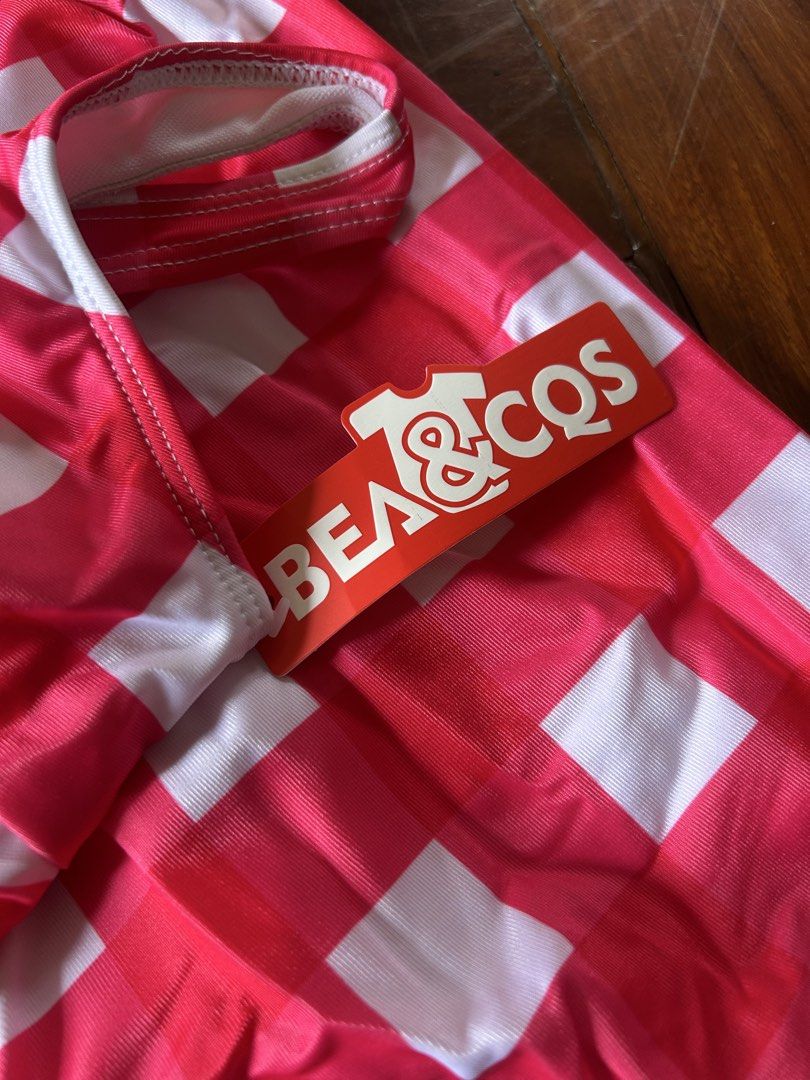 BEA & COS Pink Gingham High-Waisted Bikini Set Size S (Category: Bikinis & Swimsuits) located in Bulacan. Submitted by peach1025 (Listing ID 1467366887, Image 3). Description: - Brand: BEA & COS - Style: Pink and white gingham two-piece bikini - Top: Scoop neck crop top - Bottoms: High-waisted with flattering side ruching - Size: S (tag attached) - Condition: Brand new, hygienic liner intact - Origin: Made in China - Perfect for: Beach days, pool