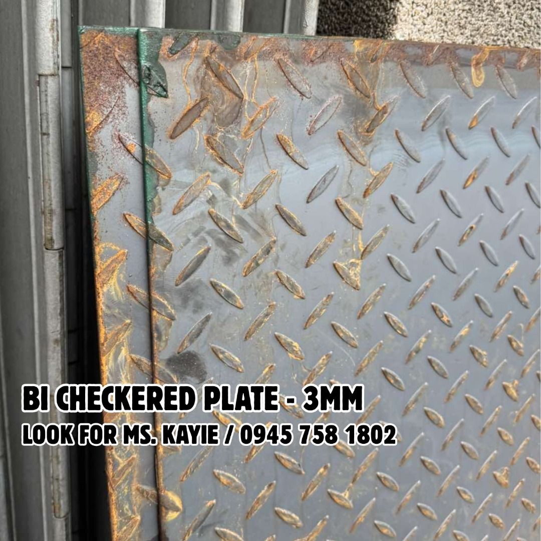 BI Checkered Plate - 3mm (Category: Dinnerware & Cutlery) located in Manila. Submitted by sanshinindustrialtoolssupply (Listing ID 1467369802, Image 1). Description: - Material: Heavy-duty BI checkered plate - Thickness: 3mm - Features: Raised diamond pattern for anti-slip grip - Best for: Industrial flooring, ramps, or truck beds .