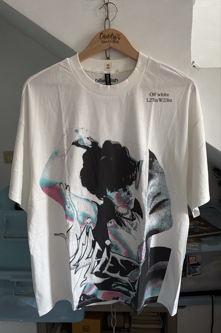 BILLIE EILISH (Category: Shirts) located in Cavite. Submitted by handpickedshirts (Listing ID 1467480034, Image 1). Description: Brand new Small on tag, oversized fit Approx L27in, W23in laid flat fits upto L frames No backprint.