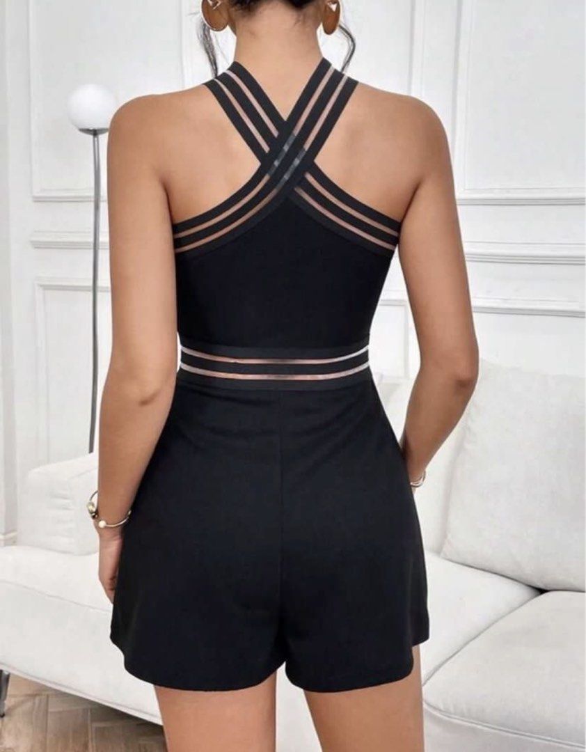 Black Halter Neck Mesh Stripe Romper (Category: Rompers) located in Marikina City. Submitted by jessylady10 (Listing ID 1467474320, Image 2). Description: Super stretchy black romper featuring a halter neck, sheer mesh straps, and a double mesh waist detail. Shorts cut and easy to wear! Gcash payment, lalamove delivery or J&T shipment. .