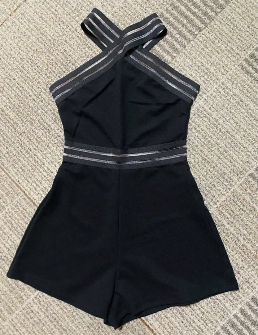 Black Halter Neck Mesh Stripe Romper (Category: Rompers) located in Marikina City. Submitted by jessylady10 (Listing ID 1467474320, Image 3). Description: Super stretchy black romper featuring a halter neck, sheer mesh straps, and a double mesh waist detail. Shorts cut and easy to wear! Gcash payment, lalamove delivery or J&T shipment. .