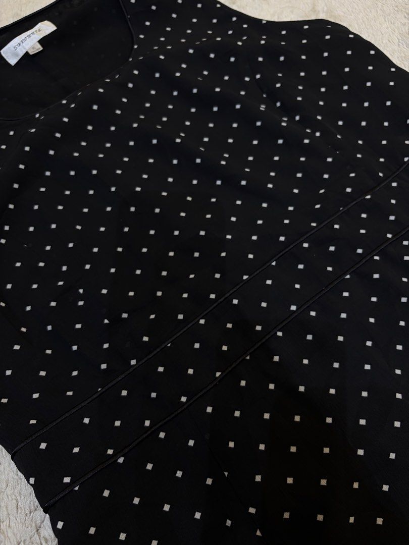 Black maxi dress (Category: Dresses) located in Marikina City. Submitted by khayyyyyyy (Listing ID 1467548959, Image 2). Description: * Black dress with a dainty white diamond print * Sleeveless design with a round neckline * Inner lining, side zipper, and a feminine ruffle hem Simple but classy. Pair it with black heels and a mini handbag for an elegant dinner look, or add a blazer for a chic office outfit. 🖤 📏 SIZE: Large–XL Length: 43” Waist