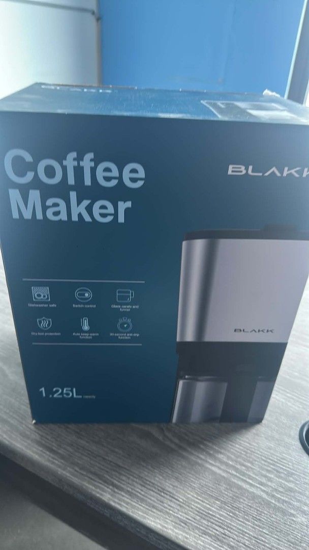 Blakk Coffee Maker 1.25L KXB1T1CM (Category: Coffee Machines & Makers) located in Manila. Submitted by zy0420 (Listing ID 1467378067, Image 1). Description: - Brand: Blakk - Model: KXB1T1CM - Condition: Brand new in unopened box, unused unit - Capacity: 1.25L (Brews up to 10 cups) - Includes: Glass carafe, funnel, and permanent nylon filter - Key Features: 30-second anti-drip function, auto keep-warm, and dry-boil protection -Marikina location ! 