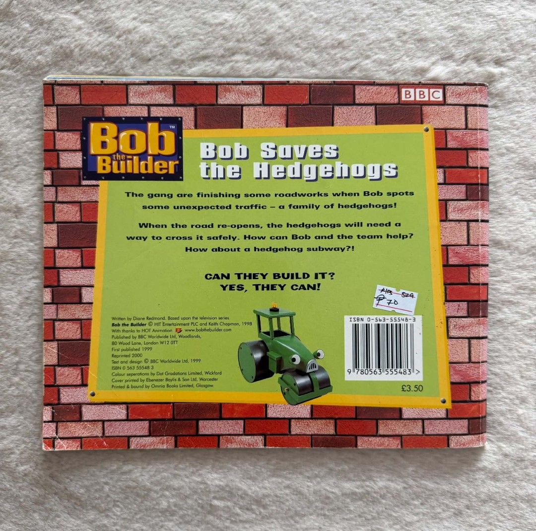Bob The Builder: Bob Saves The Hedgehogs (Category: Children's Books) located in Santiago. Submitted by bookworm_club (Listing ID 1467444277, Image 2). Description: 📚no cancellation, return or exchange. 📚secondhand books. some books are in good condition while some has minimal flaws (foxing, creases, dog-eared pages, etc.) 📚reasonable haggling is allowed. 💰MOP: For same day pickup - CASH & BANK TRANSFER For shipping or scheduled pickup - BANK