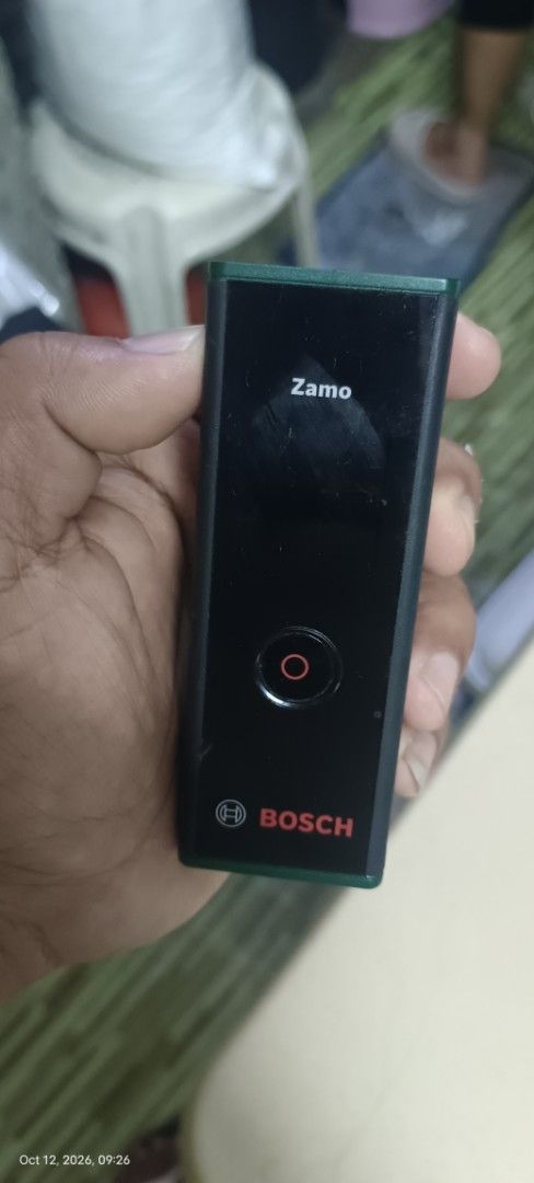 Bosch Zamo Laser Measure (Category: Construction Tools & Equipment) located in Makati City. Submitted by livelion_c59905 (Listing ID 1467369804, Image 1). Description: - Brand: Bosch Zamo Laser Measure - Model: 3 603 F72 750 (Manufactured May 2020) - Origin: Made in Malaysia - Condition: Clean battery compartment, fully working - Power: Uses 2 x AAA batteries - Design: Compact black and green handheld body - Features: Simple one-button operation,