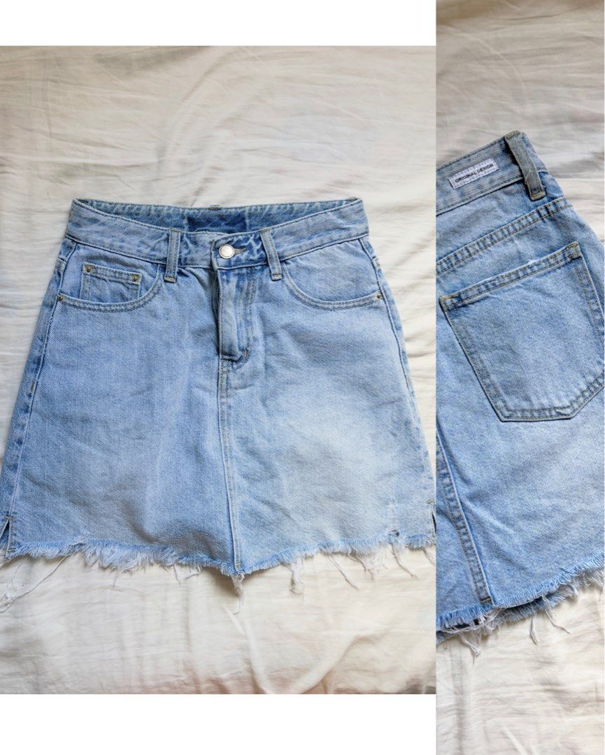 Branded original design denim mini skirt size 24 (Category: Skirts) located in Lucena. Submitted by outfyndbyia_07123 (Listing ID 1467368231, Image 1). Description: Refer to the dimension above .