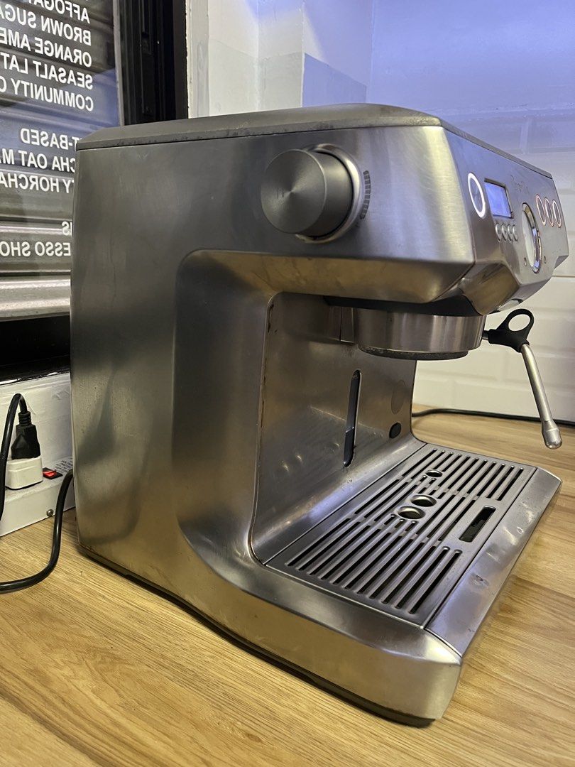 Breville Dual Boiler Espresso Machine (Category: Coffee Machines & Makers) located in Cainta. Submitted by saminjess (Listing ID 1467391450, Image 2). Description: Condition: Functioning well. Powers on and displays correctly, with visible smudges and water marks on the metal casing from normal use. Newly pms Included: machine, portafilter (with extra basket) Rfs: extra unit, used for events Delivery: Heavy unit, pickup preferred but shipping can