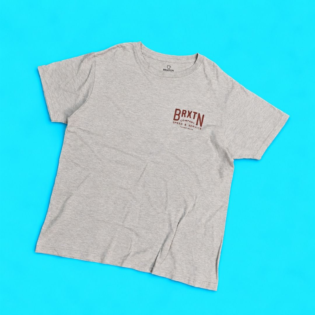 Brixton Speed & Service Grey T-Shirt (Category: Tshirts & Polo Shirts ) located in Cebu City. Submitted by thrift.thriftly (Listing ID 1467397272, Image 1). Description: size: medium dimes: 20.5x26 condition: good as new color rate: 10/10 issues: none .