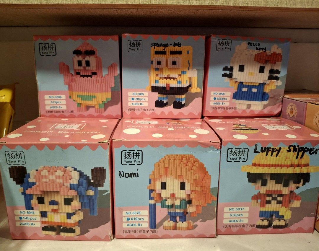 Building Block Bricks Characters lego (Category: Lego & Building Sets) located in Manila. Submitted by jilliese (Listing ID 1467487016, Image 1). Description: - Available Characters: Patrick, SpongeBob, Kitty, Chopper, Nami, Luffy - Piece Count: 455 to 615 pcs per box - Recommended Age: 8 years old and up - Inclusion: Instruction manual printed inside the box - Perfect for gifts, collectors, and hobbyists.