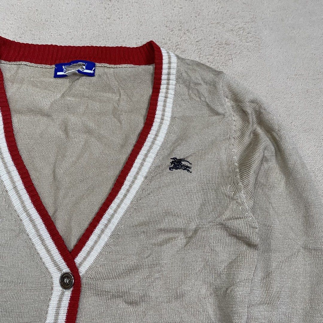 Burberry Blue Label Knit Cardigan (Category: Longsleeves) located in Polomolok. Submitted by larnel27 (Listing ID 1467527331, Image 3). Description: - Size xs - Dimension:14x22 - Color rate 9.8 - Authentic, napunit lang necktag.