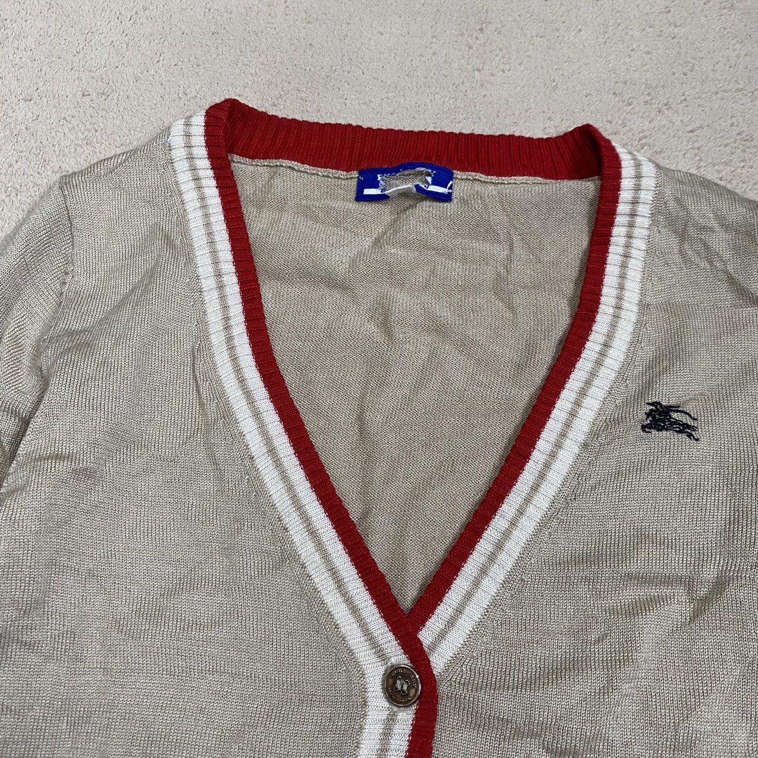 Burberry Blue Label Knit Cardigan (Category: Longsleeves) located in Polomolok. Submitted by larnel27 (Listing ID 1467527331, Image 2). Description: - Size xs - Dimension:14x22 - Color rate 9.8 - Authentic, napunit lang necktag.