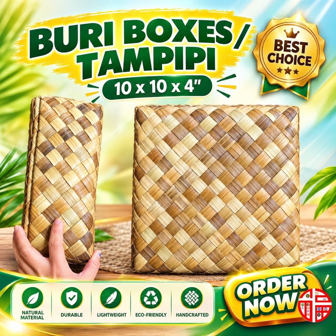 BURI BOXES / TAMPIPI 10 x 10 x 4" (Category: Craft Supplies & Tools) located in Manila. Submitted by golden888onlineshop (Listing ID 1467366670, Image 1). Description: Looking for a unique and stylish woven box? 😍 Our BURI BOXES / TAMPIPI are perfect for adding a touch of Filipino craftsmanship to your packaging, gifts, giveaways, and special occasions! 🎁 📦 PRODUCT DETAILS: ✅ Product: Buri Boxes / Tampipi ✅ Size: 10 x 10 x 4 inches 💚 A beauti