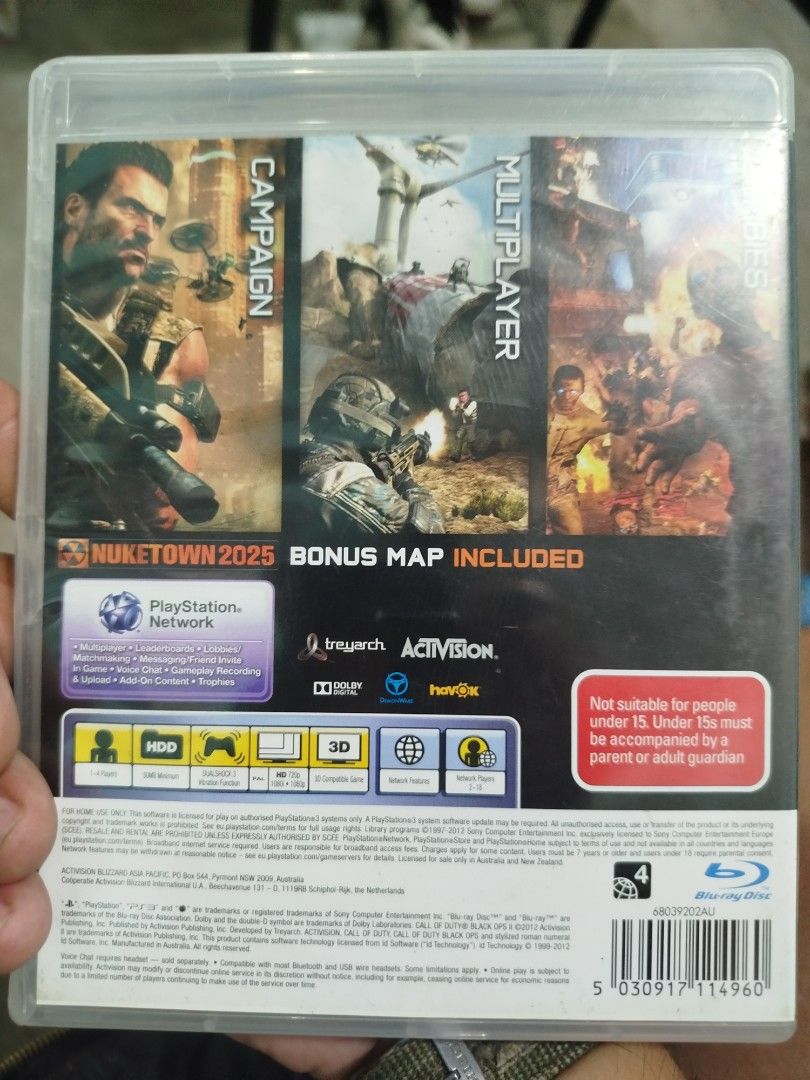 Call of Duty Black Ops 2 PS3 Game (Category: PlayStation) located in Subic. Submitted by regiedaniel01 (Listing ID 1467535096, Image 2). Description: - Title: Call of Duty Black Ops II - Platform: PlayStation 3 (PS3) - Region: PAL format - Rating: MA 15+ (Strong violence & coarse language) - Included: Original case, game disc, and manual booklet - Condition: Clean disc surface, case closes properly with no cracks - Ideal for: Collectors and FPS f