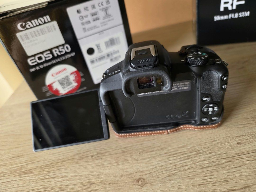 Canon EOS R50 Camera (Category: Cameras) located in Paranaque City. Submitted by kemaus (Listing ID 1467392774, Image 3). Description: EOS R50 Lens RF S18-45mm F4.5-6.3 IS STM kit lens Original strap + Additional strap Battery pack and battery charger original Cable Box with manuals Original invoice SD card not included Additional: Canon RF 50mm F1.8 STM (Original) + original Box (Camerahaus; 2024) with invoice.