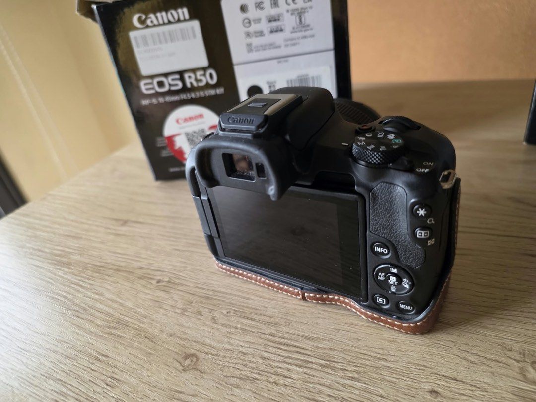 Canon EOS R50 Camera (Category: Cameras) located in Paranaque City. Submitted by kemaus (Listing ID 1467392774, Image 2). Description: EOS R50 Lens RF S18-45mm F4.5-6.3 IS STM kit lens Original strap + Additional strap Battery pack and battery charger original Cable Box with manuals Original invoice SD card not included Additional: Canon RF 50mm F1.8 STM (Original) + original Box (Camerahaus; 2024) with invoice.