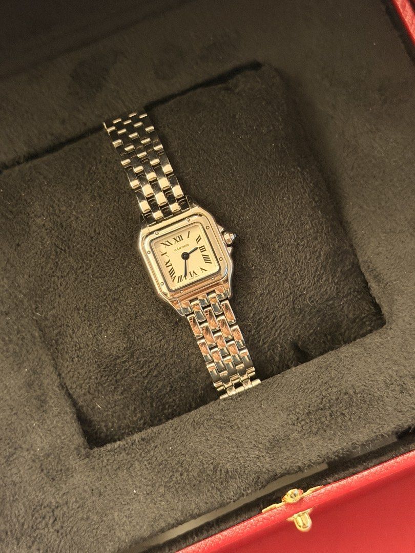 Cartier Panthere Mini Steel (Category: Luxury Watches) located in Taguig. Submitted by sourcedbym (Listing ID 1467432125, Image 1). Description: Excellent condition! Minor signs of use, if any at all. Comes complete with warranty card, shopping bag, can also show receipt. Rfs: got a new watch! #Cartier #CartierMINI.