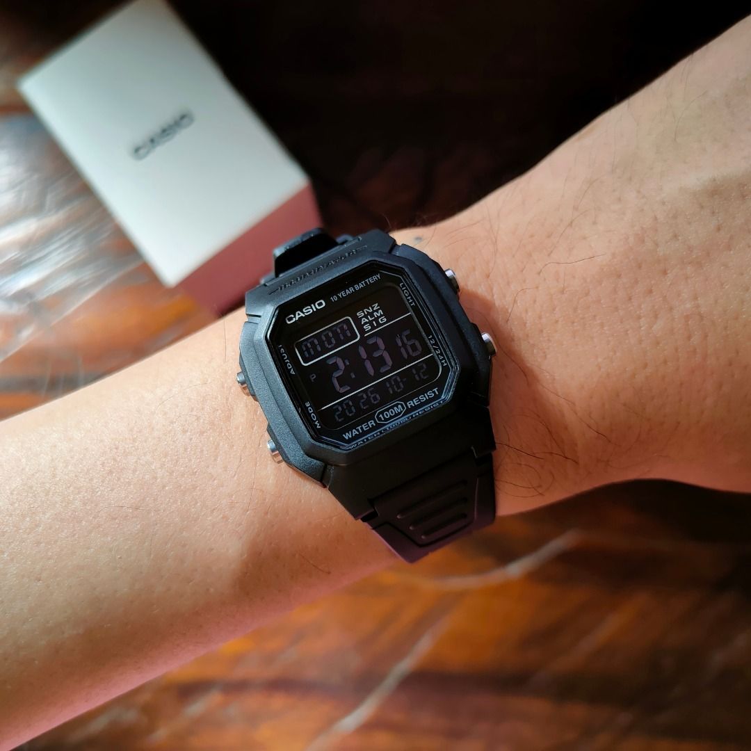 CASIO W-800H-1B (Negative Display) Blackout version (Category: Men's Watches) located in Makati City. Submitted by Xerberus (Listing ID 1467458773, Image 3). Description: Casio W-800H-1B (Negative Display): Features an inverted black-out face with light-colored digits. Simplicity defined — a streamlined digital watch with large display to clearly show the time at a glance. Comes equipped with 100-meter water resistance, a 10-year battery, LED bac