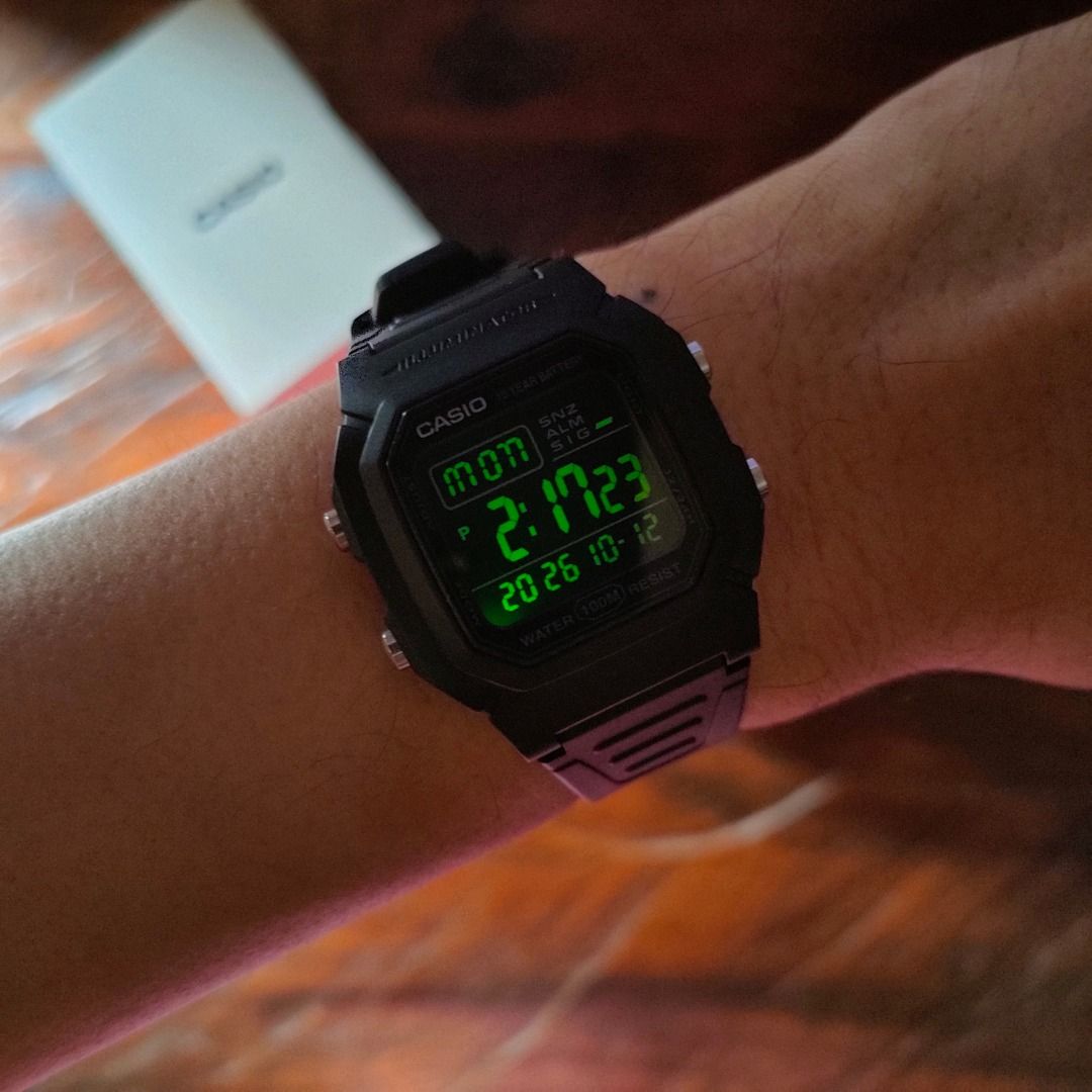 CASIO W-800H-1B (Negative Display) Blackout version (Category: Men's Watches) located in Makati City. Submitted by Xerberus (Listing ID 1467458773, Image 2). Description: Casio W-800H-1B (Negative Display): Features an inverted black-out face with light-colored digits. Simplicity defined — a streamlined digital watch with large display to clearly show the time at a glance. Comes equipped with 100-meter water resistance, a 10-year battery, LED bac
