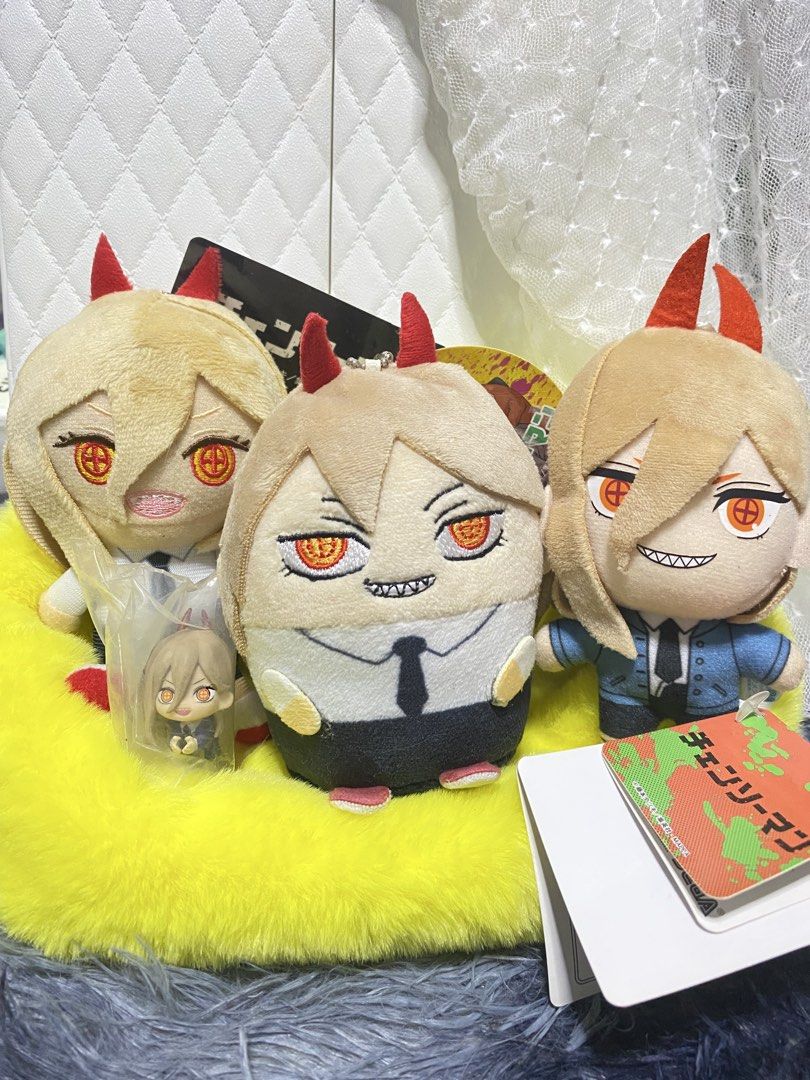 Chainsaw Man Power Bundle Plush and Hugcot (Category: Plushies & Soft Toys) located in Los Banos. Submitted by chus.things (Listing ID 1467405957, Image 1). Description: Selling 4pcs bundle Chainsaw Man Power Keychain Plush and Hugcot all with Hang Tag except hugcot All with readable plush tag Message me po if you want more pictures 1. Chainsaw Man Power Plush Ball Chain Korotto Mascot - ₱350 (retail price) 2. SEGA Chainsaw Man Power Mascot Plush