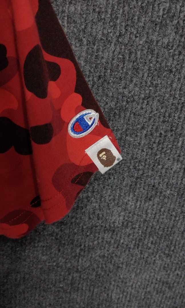 Champion x Bape (Category: Tshirts & Polo Shirts ) located in Bolinao. Submitted by tokiya. (Listing ID 1467432231, Image 3). Description: Champion x Bape Size Medium-Large fittings 21x26.