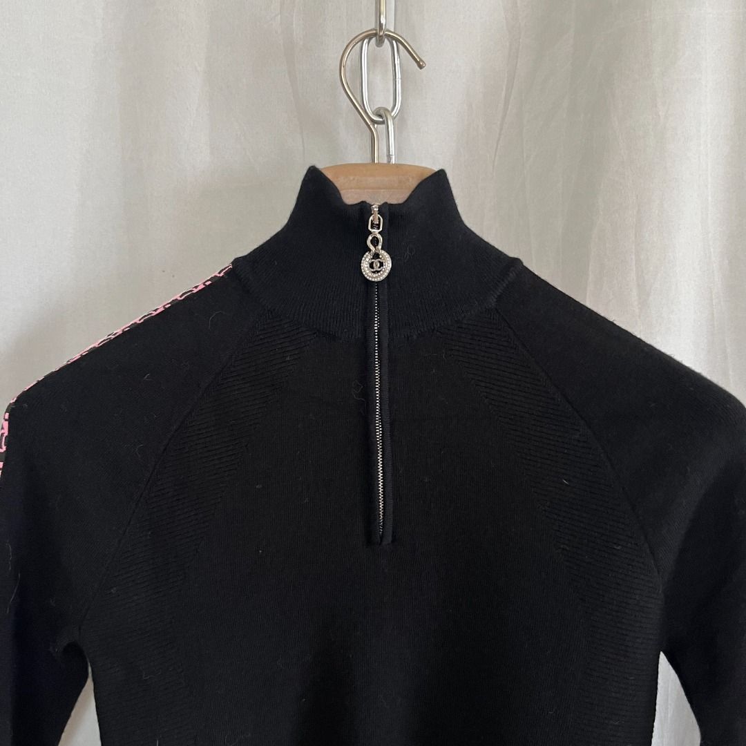 Chanel Half Zip Pullover Longsleeves (Category: Longsleeves) located in Quezon. Submitted by _babypluto (Listing ID 1467450143, Image 3). Description: Tagged size: 36 Condition: very good condition Measurements: Width: 13.5 inches Length: 23 inches Sleeve Length: 23 inches Note: actual color of the item may change due to lighting.
