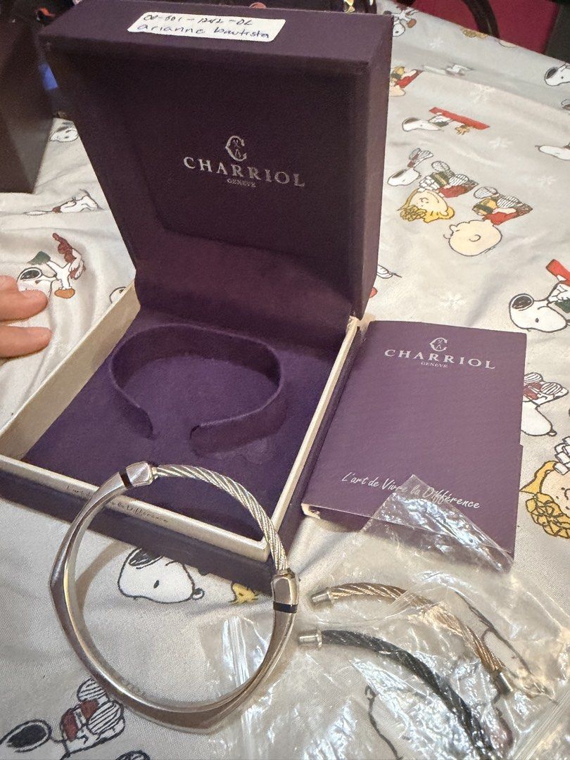 Charriol Interchangeable Cable Bangle Bracelet Set with Box (Category: Bracelets) located in Quezon City. Submitted by ariannemb01 (Listing ID 1467464949, Image 3). Description: ✨ FOR SALE | CHARRIOL CHAMELEON ROCK BANGLE ✨ 🤍 Silver • 🖤 Black • 🌹 Rose Gold 📏 Size: Large 💎 Preloved — No flaws, excellent condition 📦 Complete with box & card 💰 ₱6,000 only! 📍 QC Area 💳 MOP: GCash / BDO / BPI 🚚 Delivery: Seller handles pick-up & delivery ✨ A