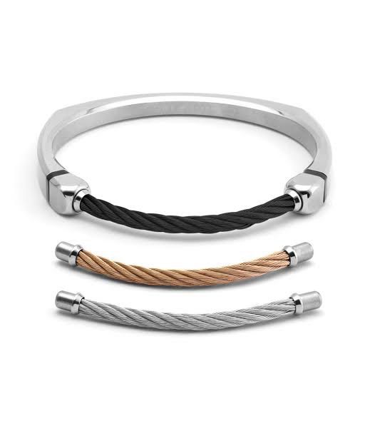 Charriol Interchangeable Cable Bangle Bracelet Set with Box (Category: Bracelets) located in Quezon City. Submitted by ariannemb01 (Listing ID 1467464949, Image 1). Description: ✨ FOR SALE | CHARRIOL CHAMELEON ROCK BANGLE ✨ 🤍 Silver • 🖤 Black • 🌹 Rose Gold 📏 Size: Large 💎 Preloved — No flaws, excellent condition 📦 Complete with box & card 💰 ₱6,000 only! 📍 QC Area 💳 MOP: GCash / BDO / BPI 🚚 Delivery: Seller handles pick-up & delivery ✨ A