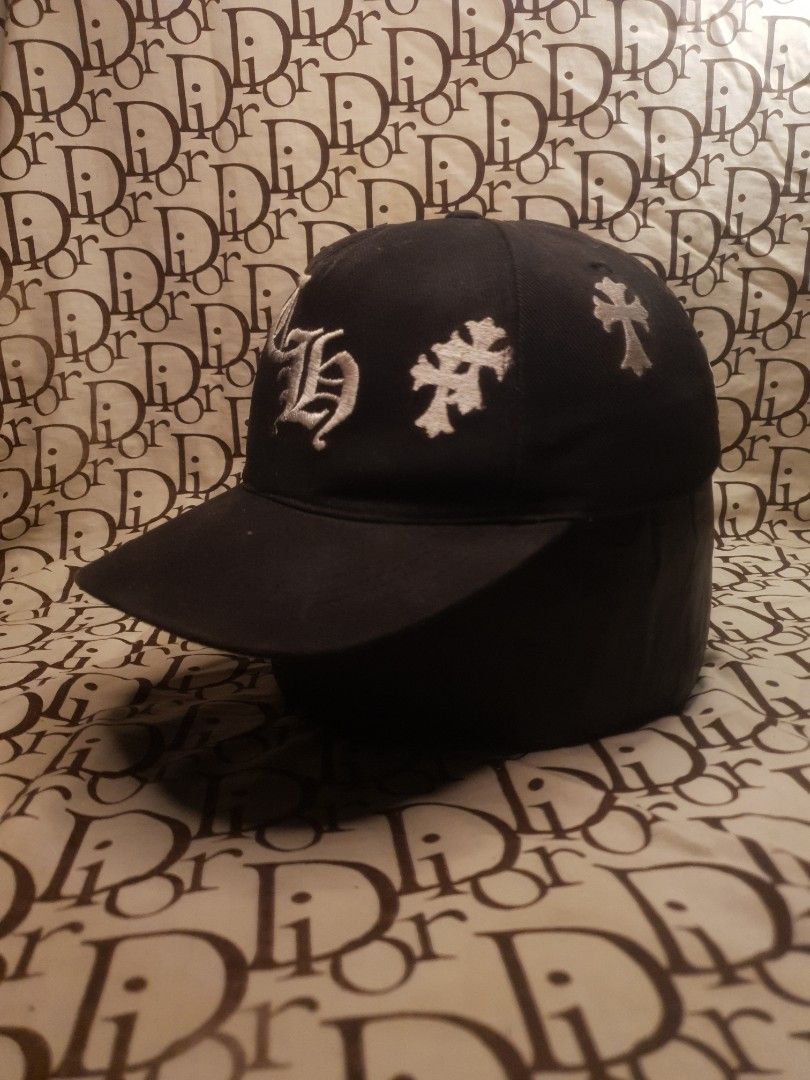 Chrome hearts snapback cap hat (Category: Caps & Hats) located in San Fernando. Submitted by retro.district. (Listing ID 1467515418, Image 2). Description: - Chrome hearts Snapback cap - Size: adjustable snapback - Condition: Fair - issue: uneven color, repainted.