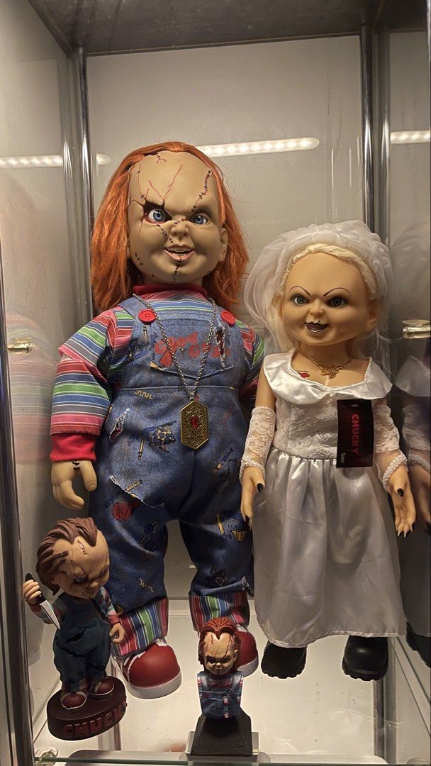 Chucky Doll and Tiffany Doll Set (Category: Figurines & Statues) located in Manila. Submitted by pokenuigurumi0511 (Listing ID 1467398902, Image 1). Description: Complete Chucky horror collection for sale! Includes a life-sized Chucky doll, Tiffany bride doll. Perfect bundle for horror fans and collectors..