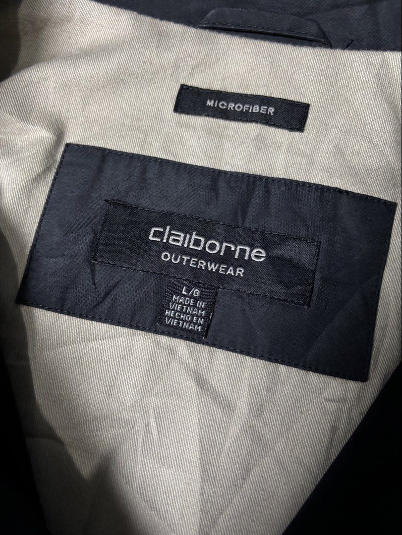 Claiborne Outerwear Microfiber Jacket Black Size L (Category: Coats, Jackets and Outerwear) located in Cabuyao City. Submitted by macnthrifts. (Listing ID 1467521484, Image 3). Description: - Brand: Claiborne - Type: Zip-up outerwear jacket - Material: Microfiber with neutral beige lining - Size: Large - Details: Classic collar, metal zipper pull, snap button cuffs - Condition: Clean interior garment and care tags - Origin: Made in Vietnam - Styl