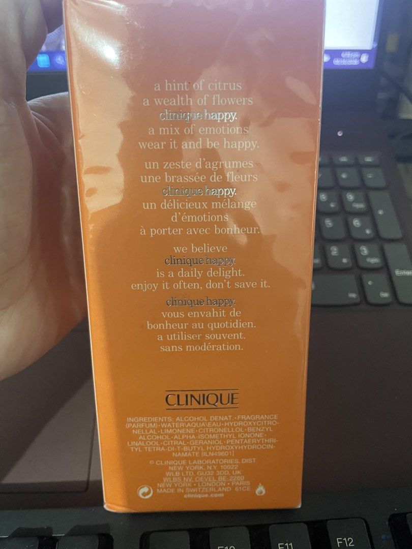 Clinique Happy Perfume Spray 100ml (Category: Fragrance & Deodorants) located in Santa Rosa. Submitted by dendelspecialtystore (Listing ID 1467403070, Image 2). Description: - Brand: Clinique - Product: Happy Perfume Spray - Size: 3.4 fluid ounces / 100 ml - Scent Profile: Citrus and floral notes - Condition: Brand new, never opened or used - Packaging: Still wrapped in original plastic (sealed) - Perfect for daily wear or gifting!.