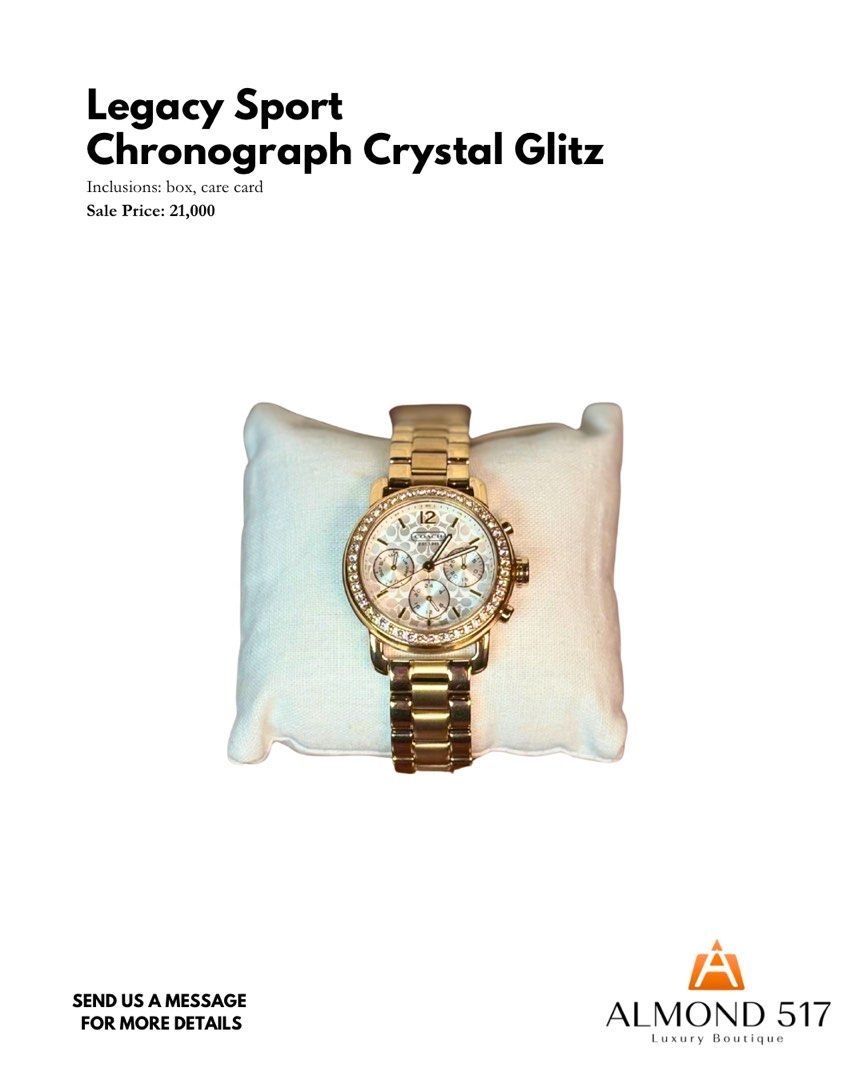 Coach Legacy Sport Chronograph Crystal Glitz (Category: Luxury Watches) located in Taguig. Submitted by reimac_almond517 (Listing ID 1467478065, Image 1). Description: .