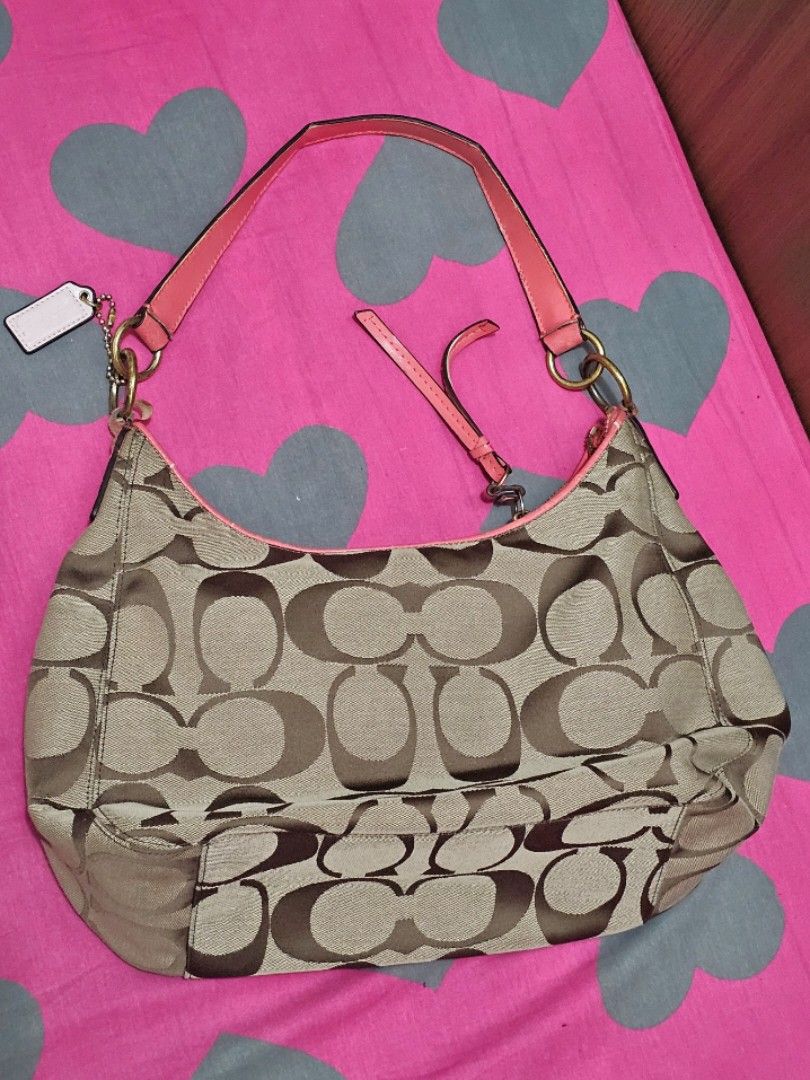 Coach Signature Heritage Stripe Hobo (Category: Tote Bags) located in Manila. Submitted by shopaholicmimi (Listing ID 1467560852, Image 2). Description: 📍preloved with flaws (please see photos) rare style pink not ergo, legacy, vintage, soho, saddle, zoe, carly, eastwest, patchwork, rare, canvas, signature, laurel, kili.