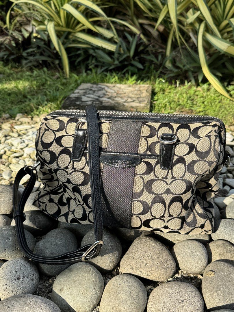 Coach Signature Nancy Satchel (Category: Luxury Bags & Wallets) located in Mandaluyong City. Submitted by kream_ (Listing ID 1467415228, Image 1). Description: Coach Signature Stripe Nancy Satchel 2-Way Rank AB — Mint Condition Issue: Handle is missing, sling only Manila 📍 DM for more info..