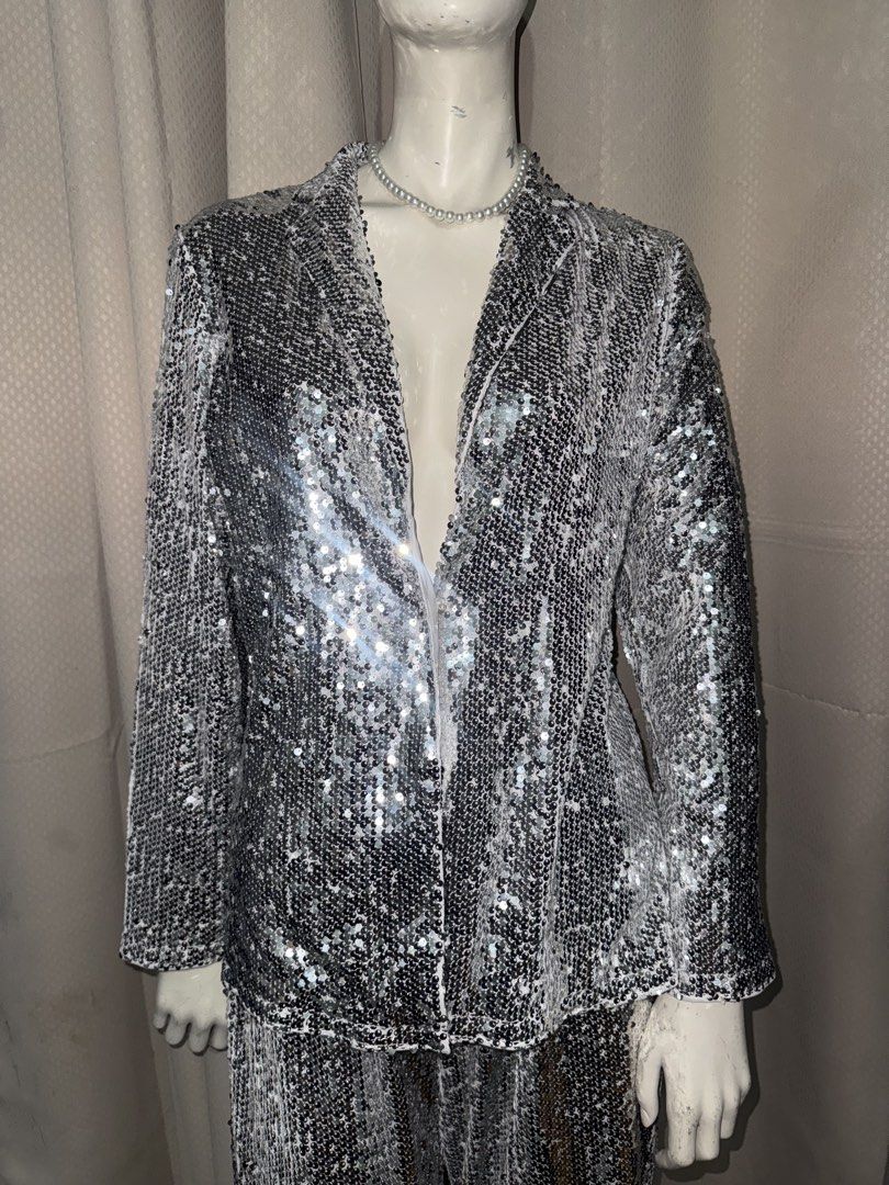 Coat and Pants Silver Sequins Coordinates (Category: Sets or Coordinates) located in Las Pinas. Submitted by sellerkjb (Listing ID 1467552153, Image 1). Description: BRAND NEW FROM SHEIN BOX (but I am not sure if these are SHEIN kasi walang tags) SMALL COAT — width 19” — length 26” PANTS — waist 28-38” — length 42” LAS PINAS CITY.