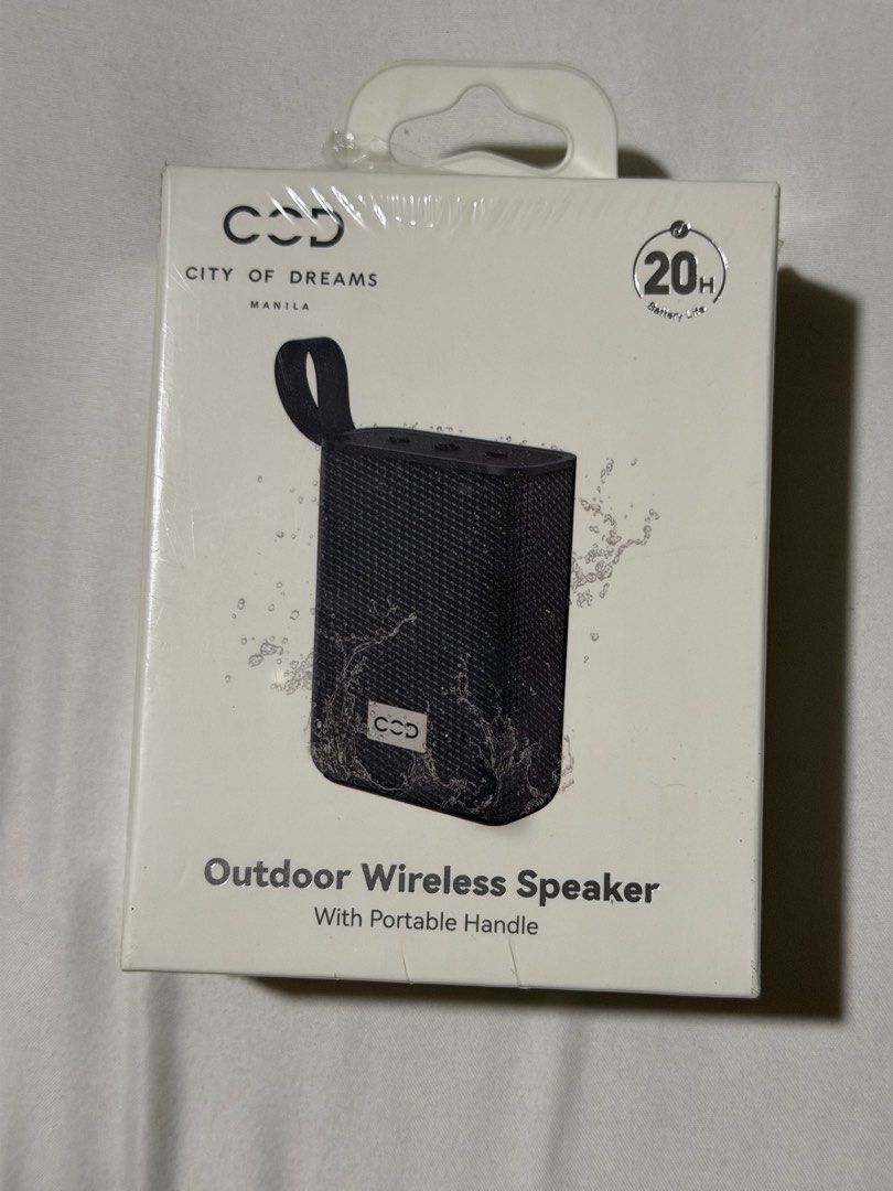 COD Outdoor Wireless Speaker with Portable Handle (Category: Soundbars, Speakers & Amplifiers) located in Pasig City. Submitted by sephieysabelle (Listing ID 1467431063, Image 1). Description: Brand new, factory-sealed COD outdoor wireless speaker in black mesh with a carry strap. Features Bluetooth 5.3, 20 hours of battery life, IP66 waterproof rating, and big sound in a compact size. Loc: dela Paz Pasig.