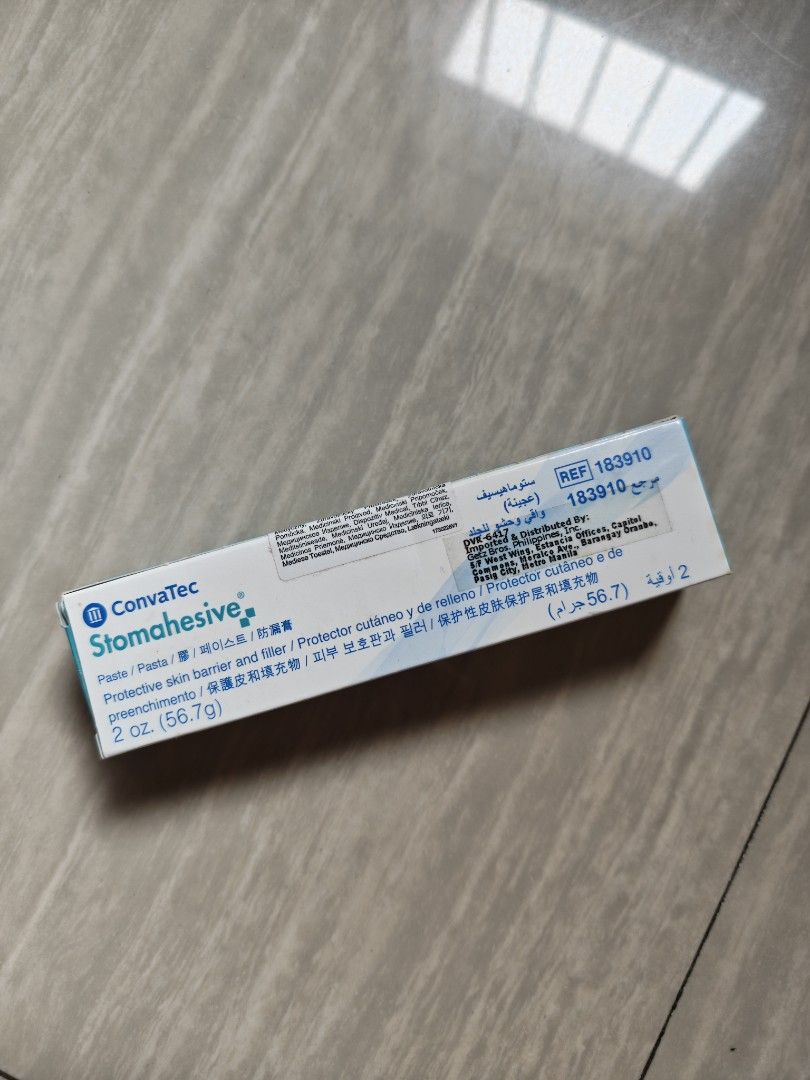Convatec Stomahesive Protective Skin Barrier Paste 2oz (Category: Medical Supplies & Tools) located in Manila. Submitted by huggaboo (Listing ID 1467462917, Image 1). Description: - Brand: Convatec Stomahesive - Item: Protective skin barrier / filler paste - Size: 2 oz / 56.7 grams - REF: 183910 - Lot Number: 2G00397 - Expiry Date: July 1, 2027 - Condition: Brand new, unopened box, clean packaging - Source: Direct medical supplies overstock.
