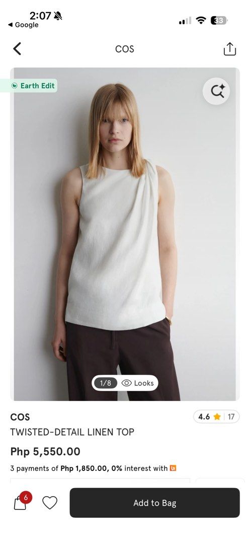 COS Twisted-Detail Linen Top (Category: Sleeveless) located in Taguig. Submitted by imgthrift (Listing ID 1467411967, Image 2). Description: Still availble in store for 5,500 - Brand: COS - Color: White - Size: EUR 36 / CN 160/84A - Material: Lightweight linen - Design: Sleeveless, round neckline, relaxed fit with unique twisted shoulder detail - Style: Clean, classic minimalist, perfect for pairing with trousers or skirts.