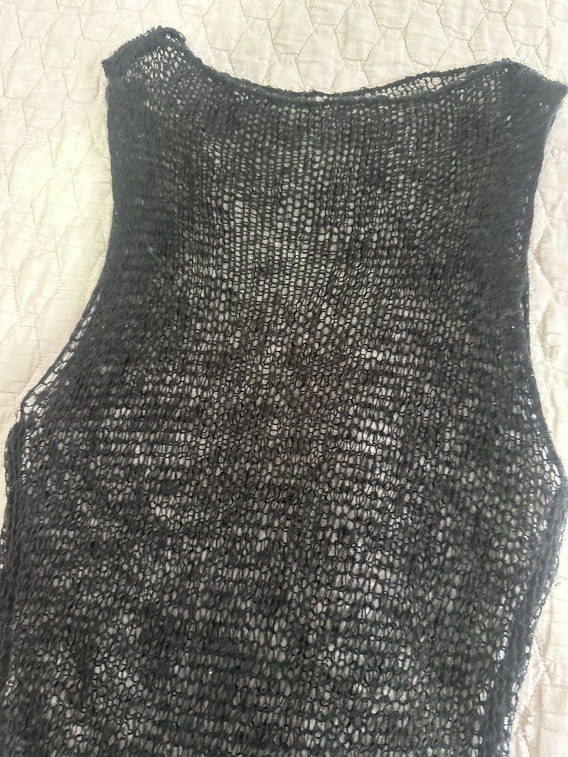COUREZ KNITTED BLACK MINI DRESS (SEE THROUGH) (Category: Dresses) located in Cagayan de Oro. Submitted by thelastzipper (Listing ID 1467439228, Image 2). Description: - Perfect for layering and beach! - Style: Sleeveless black knit mini dress with a dropped flared skirt - Material: Open-weave textured acrylic blend - Care: Machine washable GCASH PAYMENT ONLY SHIPPING VIA J&T FROM CDO.