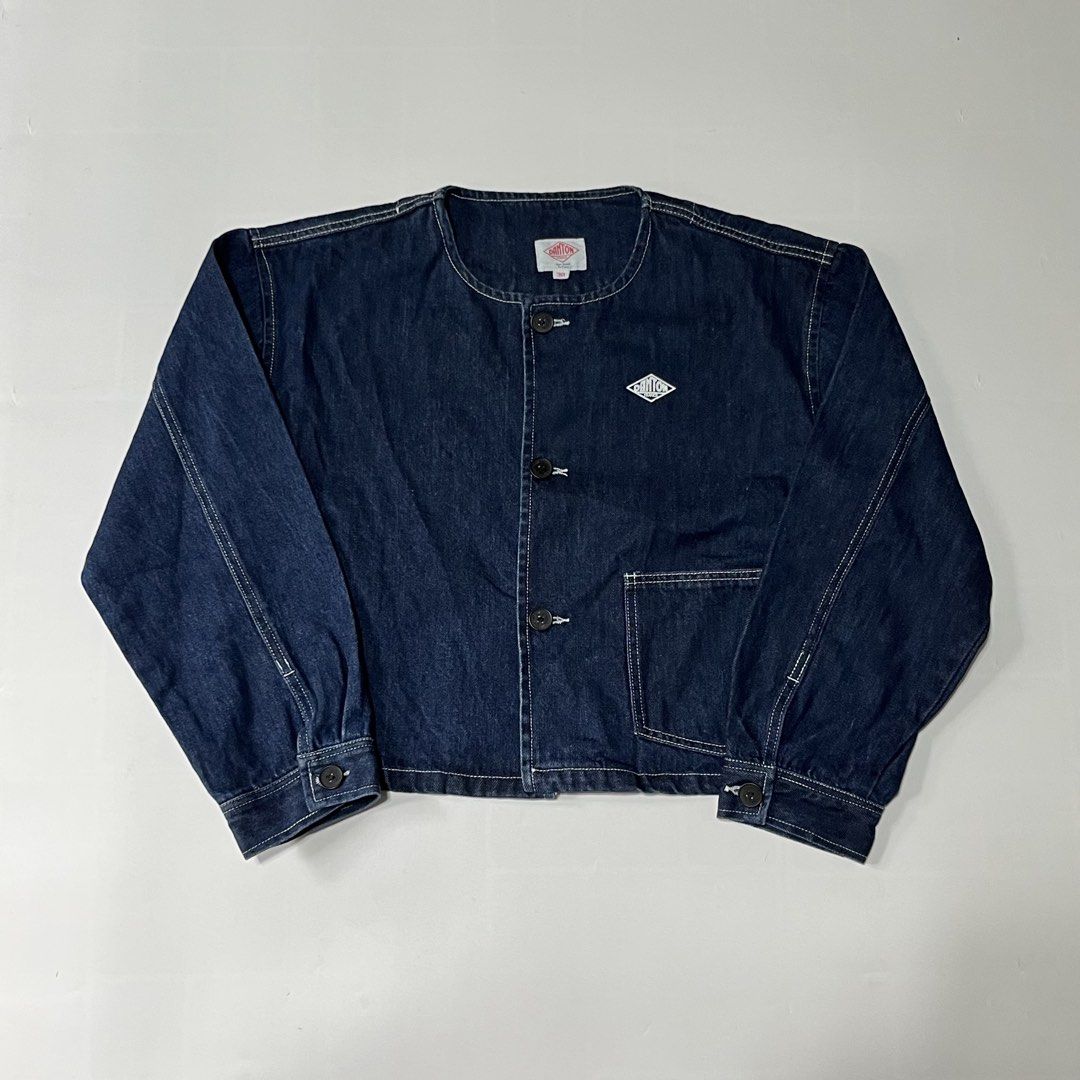DANTON Denim Collarless Short Jacket WMNS (Category: Coats, Jackets and Outerwear) located in Bacoor. Submitted by ItsShoeGood (Listing ID 1467447753, Image 2). Description: Size 38 on tag 22 width 20 Length Excellent/Pristine Condition No issue MADE IN JAPAN.