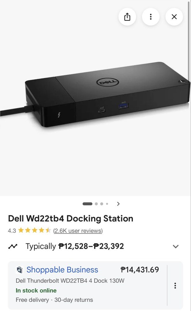 Dell Wd22tb4 Docking Station (Category: Chargers) located in Las Pinas. Submitted by aclaojoanne (Listing ID 1467599547, Image 2). Description: Unused, like new. SRP 17,000 Selling for 7k only. Meet-up: Cavite or Makati.