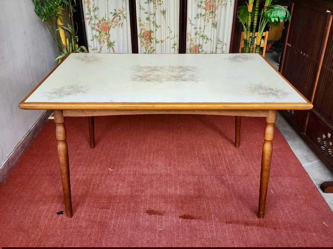 Dining table (Category: Tables & Sets) located in Meycauayan. Submitted by marygracecasimiro (Listing ID 1467547499, Image 3). Description: SOLID WOOD‼️ Vintage Style Dining Table 50”L x 31”W x 28”H Php 6,000🩷🧡.