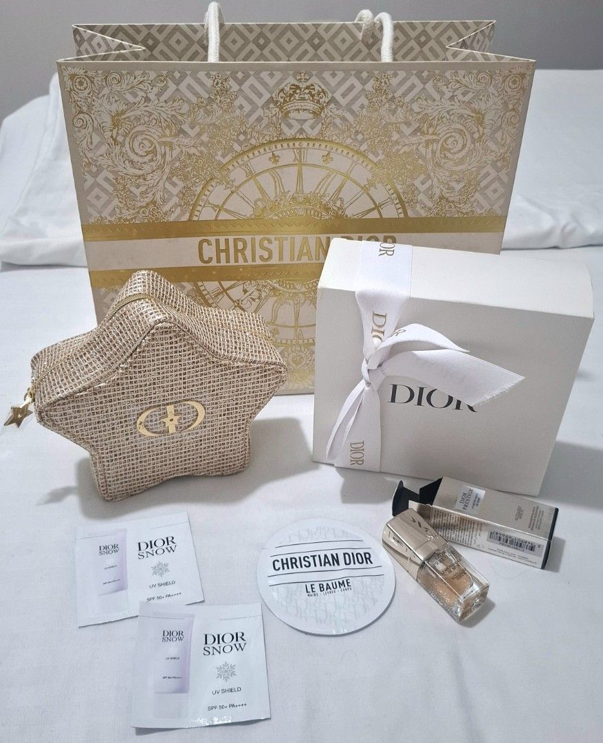 Dior pouch and face and hand care (Category: Face Care) located in Taguig. Submitted by welcome2myprelovedshop (Listing ID 1467470161, Image 1). Description: take this luxury set for only 1k with free sachet hand cream spf cream face serum golden start pouch with box and ribbon paperbag last price posted. some are selling the pouch alone for 1k plus mine is set na so your getting a great deal 👍.