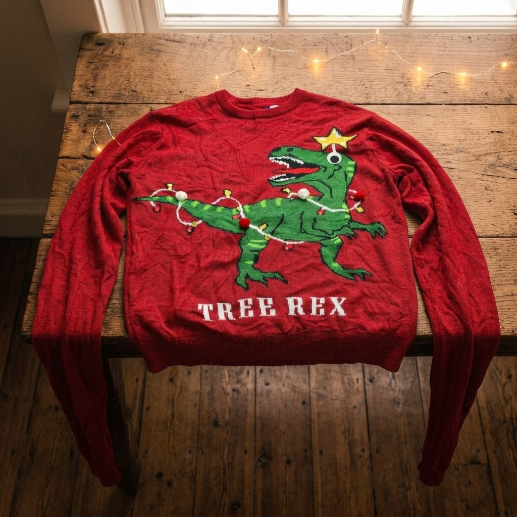 Divided Tree Rex Graphic Christmas Crewneck Sweater (Category: Coats, Jackets and Outerwear) located in Makati City. Submitted by hdn.rck (Listing ID 1467484785, Image 1). Description: Divided Tree Rex Graphic Christmas Crewneck Sweater Length - 30.5 Inches Width - 26 Inches Sleeve length - 32 Inches .