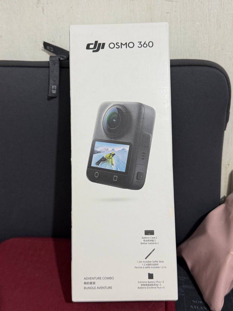 DJI Osmo 360 Adventure Combo (Category: Video Cameras) located in San Juan City. Submitted by rmgdm94 (Listing ID 1467419883, Image 1). Description: Rfs: decluttering - DJI Osmo 360 Adventure Combo complete set - Includes 360 action camera with protective case - Includes battery case with 3 Extreme Battery Plus units - Includes 1.2m invisible selfie stick - Comes with original retail box and zippered carrying pouch - Perfect all-in-one kit for tr