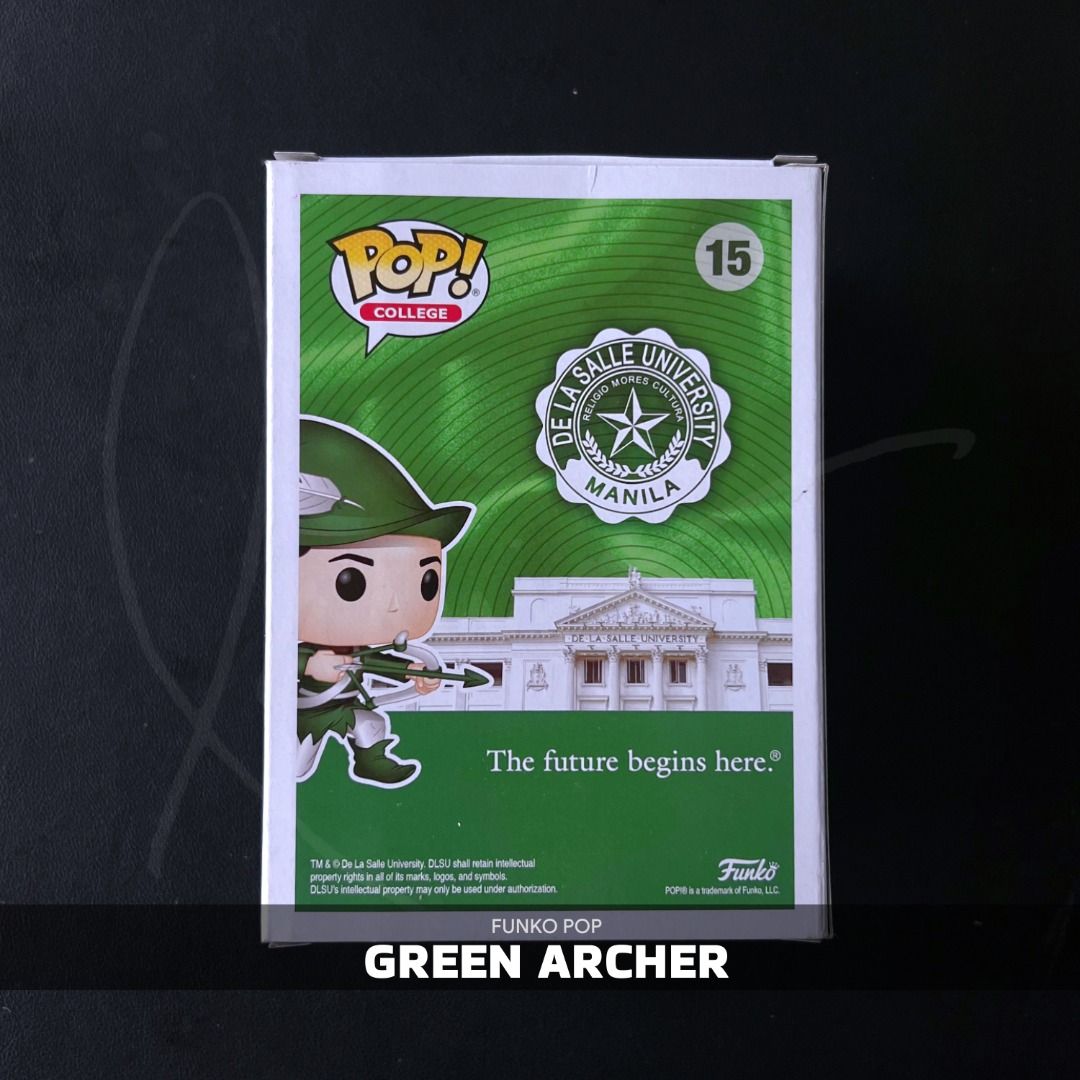 DLSU GREEN ARCHER FUNKO POP (Category: Designer & Blind Box Toys) located in Mandaluyong City. Submitted by iampatrik (Listing ID 1467386010, Image 2). Description: DLSU GREEN ARCHER FUNKO POP • Original Funko POP figure • NOOB (never out of box) • Box protector included.