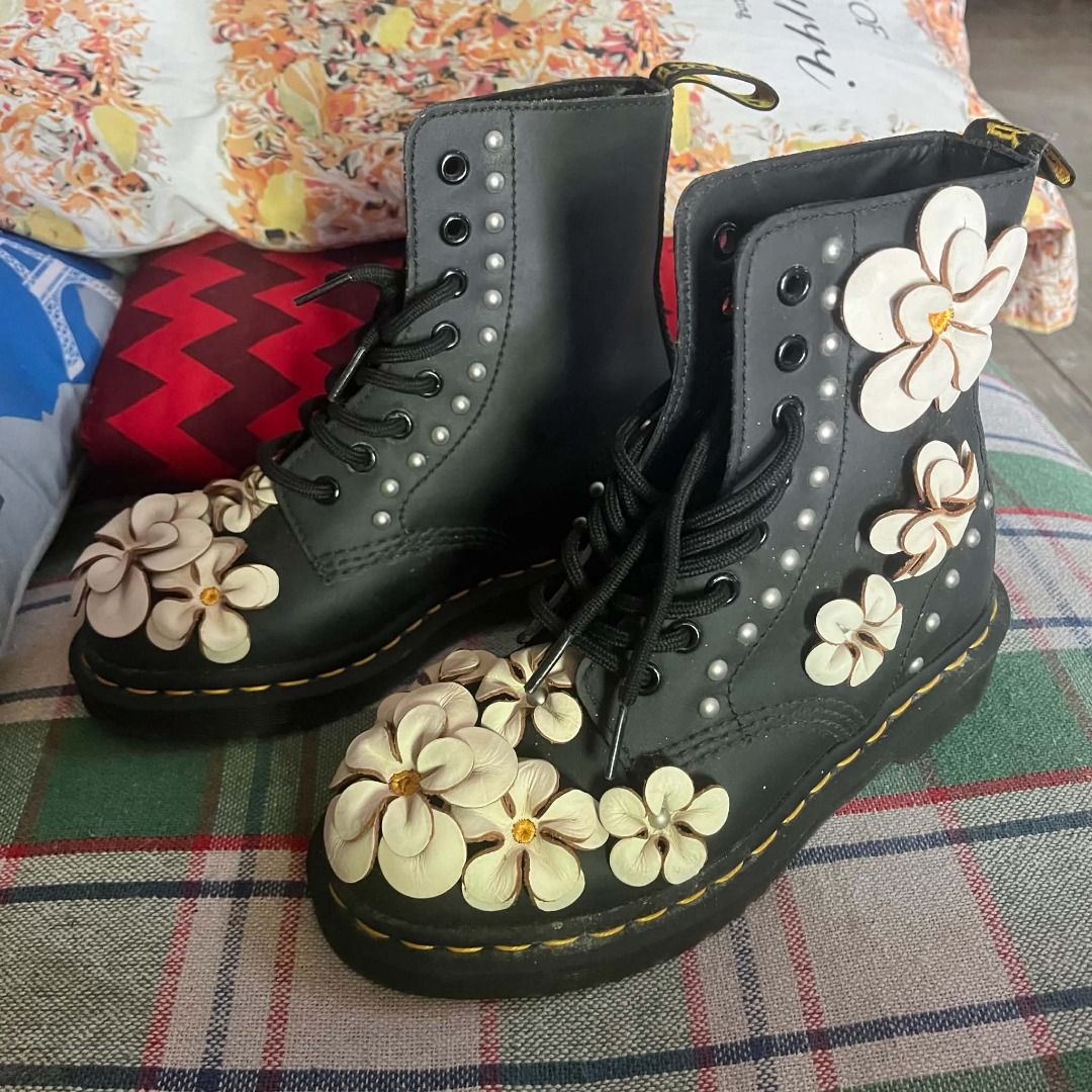 Dr. Martens Pascal FLWR Black Boots UK 3 EU 36 (Category: Boots) located in Cebu City. Submitted by islanevaeh85 (Listing ID 1467504461, Image 3). Description: - Brand: Dr. Martens - Model: Pascal FLWR - Color: Black - Size: UK 3 / EU 36 / US 5 - Material: Leather upper with 3D floral appliqués and side studs - Details: Classic yellow welt stitching, AirWair heel pull tab - Sole: Durable, slip-resistant grooved outsole (oil, fat, acid, petrol, an